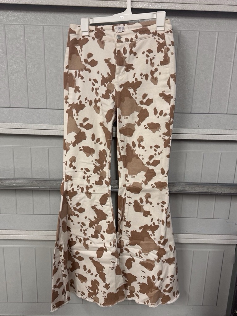 Peach Love California Brown and Cream Cowprint Flare Jeans